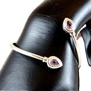 Amethyst Bangle Bracelet in Silver-2 Stones Adjustable